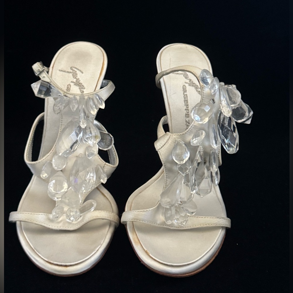 Giuseppe Zanotti Cream Sandals with Crystal Accents
